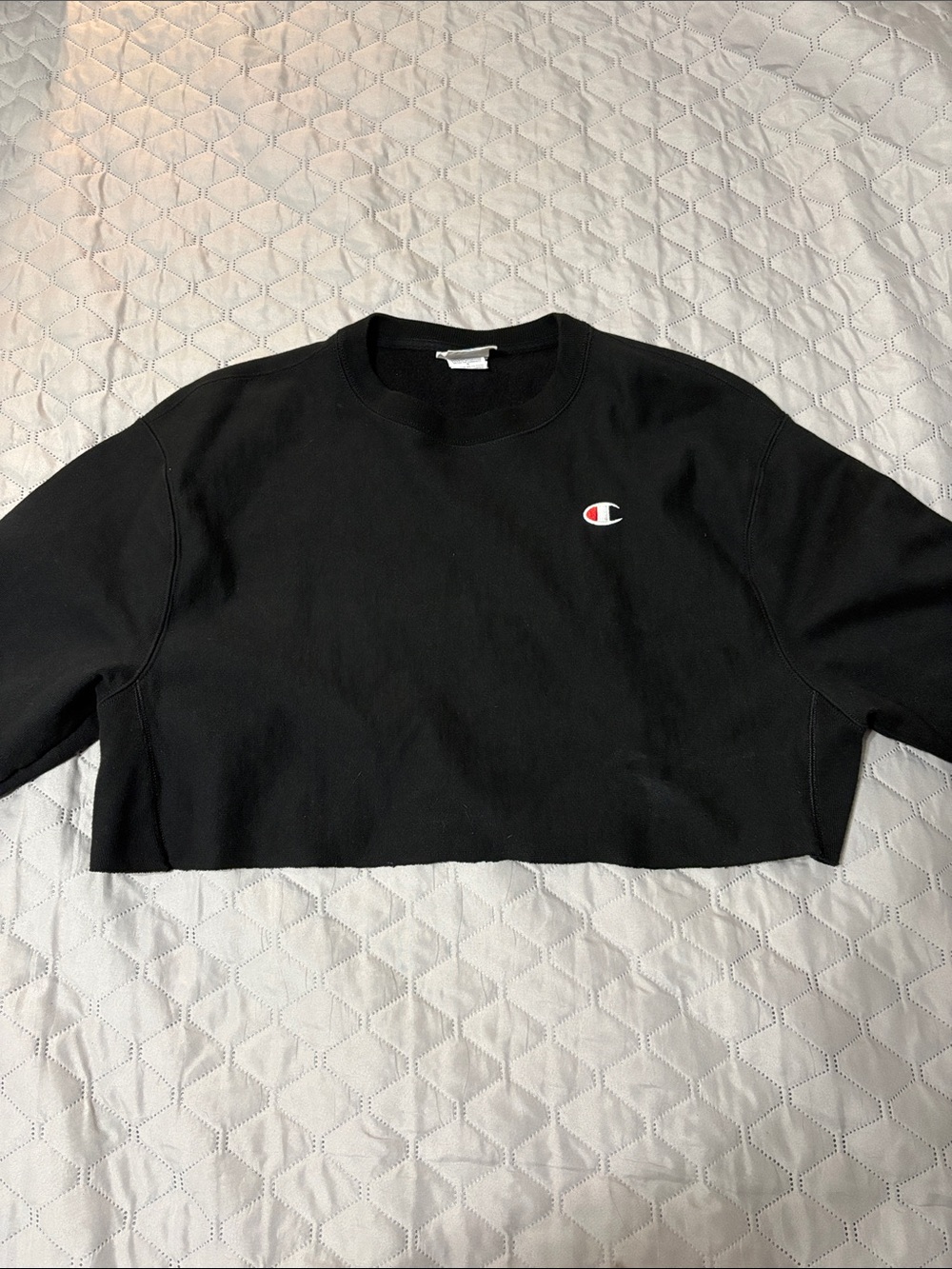 Champion Black Cropped Crew Sweatshirt with Small Logo